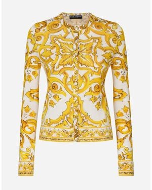 Dolce & Gabbana Long-Sleeved Silk Cardigan With Majolica Print - イエロー