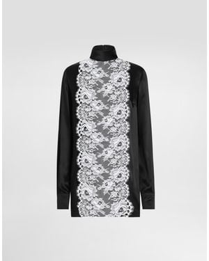 Dolce & Gabbana Satin Sack Top With Lace Shirt Front - Black
