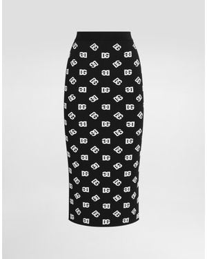 Dolce & Gabbana Slim Fit Logo Jacquard Pencil Skirt - Black