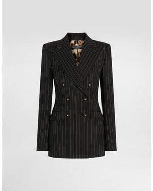 Dolce & Gabbana Double-Breasted Pinstripe Wool Jacket - Black
