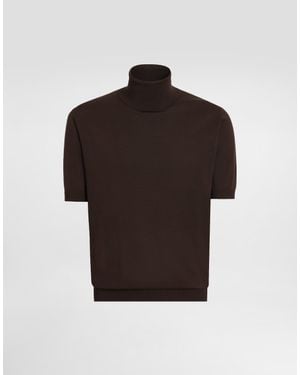 Dolce & Gabbana Pull En Coton À Col Roulé Et Manches Courtes - Marron