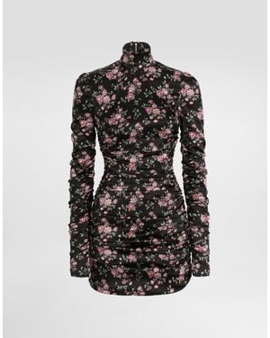 Dolce & Gabbana Vintage Rose-Print Draped Dress - Black
