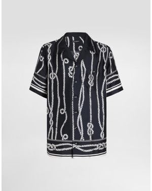 Dolce & Gabbana Marina-Print Silk Twill Hawaii Shirt - Black