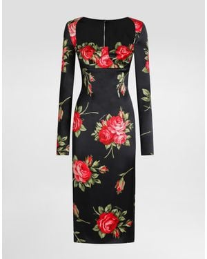 Dolce & Gabbana Rose Bouquet-Print Sheath Dress - Red