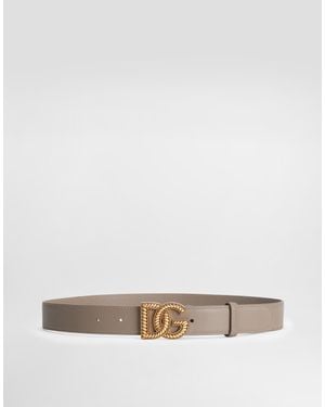 Dolce & Gabbana Ceinture En Cuir De Veau Plongé Avec Logo Dg - Blanc