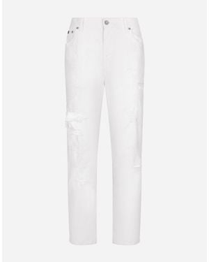 Dolce & Gabbana Cotton Denim Jeans With Rips - White