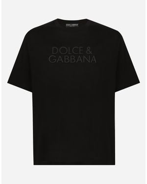 Dolce & Gabbana Cotton T-Shirt With Logo Embroidery - ブラック