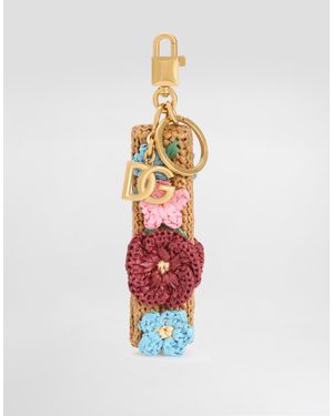 Dolce & Gabbana Crochet Raffia Keychain - White