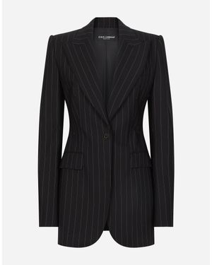 Dolce & Gabbana Single-Breasted Pinstripe Wool Turlington Jacket - Black