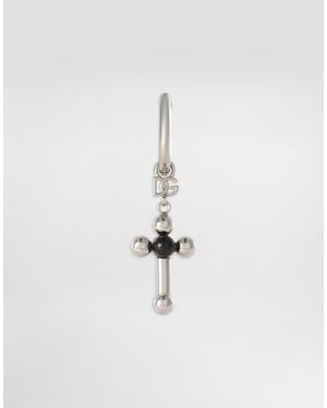 Dolce & Gabbana Creole Single Earring With Pin And Cross - White