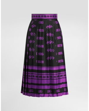 Dolce & Gabbana Dg Logo- Long Pleated Silk Skirt - パープル