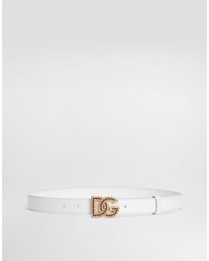 Dolce & Gabbana Calfskin Belt With Dg Logo - Natural
