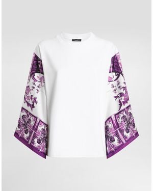 Dolce & Gabbana T-Shirt With Silk Foulard Sleeves - Pink