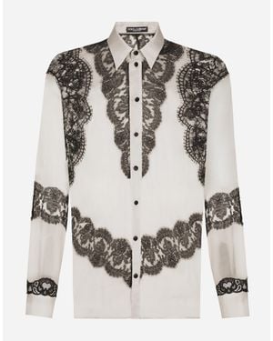 Dolce & Gabbana Sheer Silk Lace-Trim Shirt - Grey