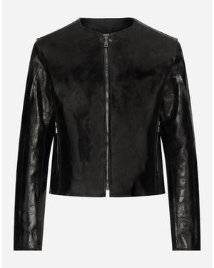 Dolce & Gabbana Collarless Leather Jacket - Black