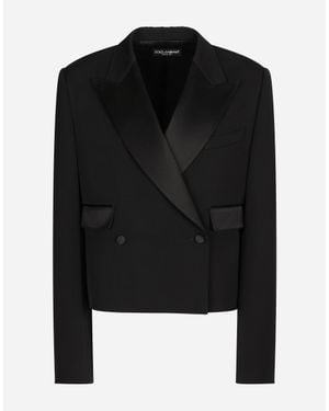 Dolce & Gabbana Short Double-Breasted Wool Crochet Jacket in