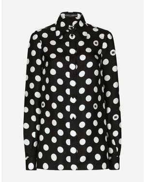 Dolce & Gabbana Silk Twill Shirt With Polka-Dot - Black