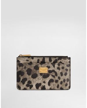 Dolce & Gabbana Leopard- Dauphine Calfskin Card Holder - Grey