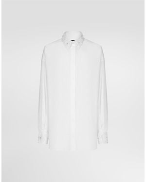 Dolce & Gabbana Long-Sleeved Cotton Shirt With Embroidered Collar - White
