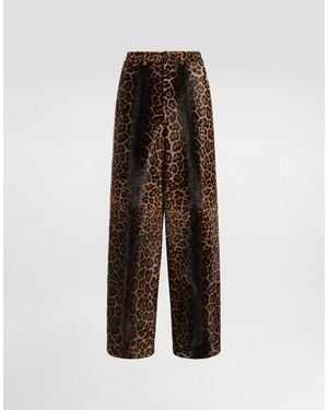 Dolce & Gabbana Leopard-Print Calfskin Pants - Brown