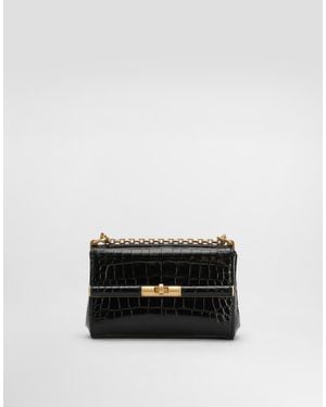 Dolce & Gabbana Mini City Bag Marlene Aus Glänzendem Alligatorleder - Weiß
