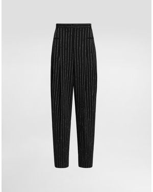 Dolce & Gabbana Pinstripe Virgin Wool Pants - Black