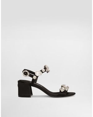Dolce & Gabbana Satin Sandals With Gemstone Embellishment - White