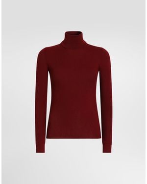 Dolce & Gabbana Pull Col Roulé En Cachemire Côtelé - Rouge