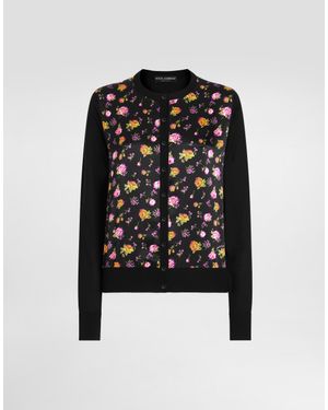 Dolce & Gabbana Small Rose Bouquets-Print Satin Cardigan - Black
