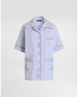 Dolce & Gabbana Cotton Shirt With Flower Embroidery - Blue