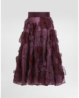 Dolce & Gabbana Organza Midi Circle Skirt With Floral Embroidery - Purple
