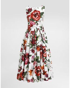 Dolce & Gabbana フラワープリント ポプリン スリーブレス ドレス - ホワイト
