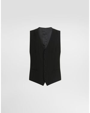 Dolce & Gabbana Single-Breasted Striped Wool Jacquard Vest - Black