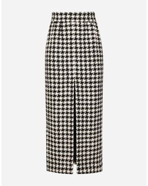 Dolce & Gabbana Long Macro-Houndstooth Skirt - White
