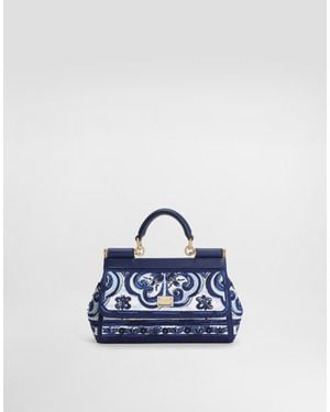 Dolce & Gabbana Small Sicily Handbag With Majolica Embroidery - Blau