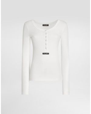 Dolce & Gabbana Ribbed Cotton Serafino T-Shirt - White