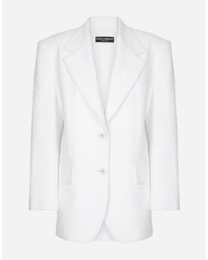 Dolce & Gabbana Single-Breasted Cotton Raschel Tweed Jacket - White
