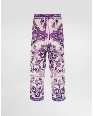 Dolce & Gabbana Majolica-Print Crochet Lace Pants - Purple