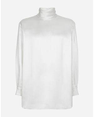 Dolce & Gabbana Loose Silk Turtleneck With Shirt Cuffs - White
