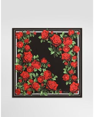 Dolce & Gabbana 90X90 Rose- Silk Twill Scarf - Red