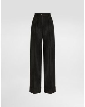 Dolce & Gabbana Pinstripe Bi-Stretch Wool Trousers - Negro