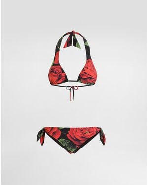 Dolce & Gabbana Bikini De Triángulo Con Estampado De Rosas - Rojo