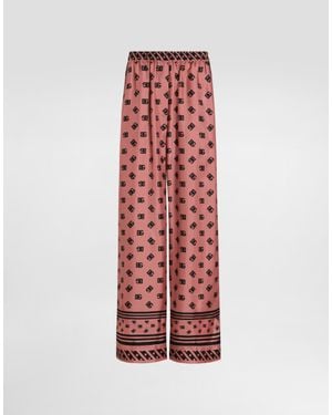 Dolce & Gabbana Silk Satin Jacquard Pyjama Trousers With All-Over Dg Logo - Red