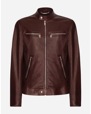 Dolce & Gabbana Leather Biker Jacket - Brown