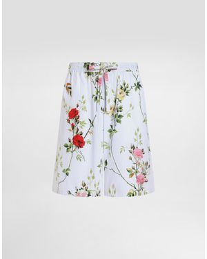Dolce & Gabbana Rose-Print Poplin Bermuda Shorts - White
