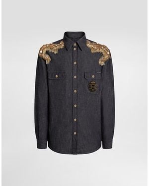 Dolce & Gabbana Denim Shirt With Patches - Blue