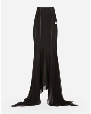 Dolce & Gabbana Long Silk Skirt With Mermaid Ruffle - Nero