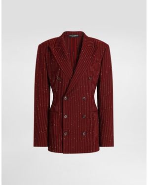 Dolce & Gabbana Double-Breasted Pinstriped Taormina Jacket - Rojo