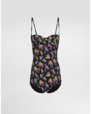 Dolce & Gabbana Small Floral-Print Balconette One-Piece Swimsuit - White