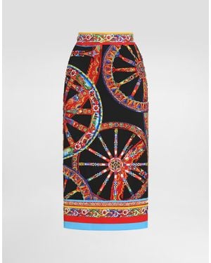 Dolce & Gabbana Falda Larga En Charmeuse Con Estampado Carretto - Rojo